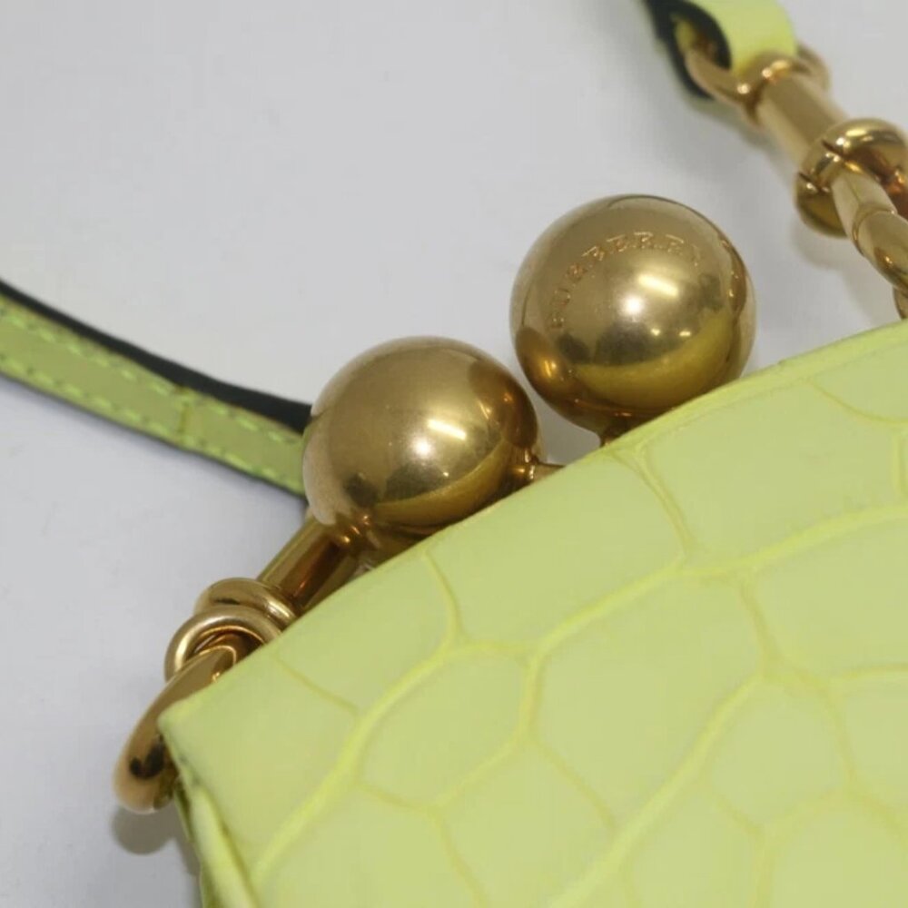 Burberry Mini Frame Neon Yellow Alligator Skin Leather Cross Body Bag - Picture 10 of 11